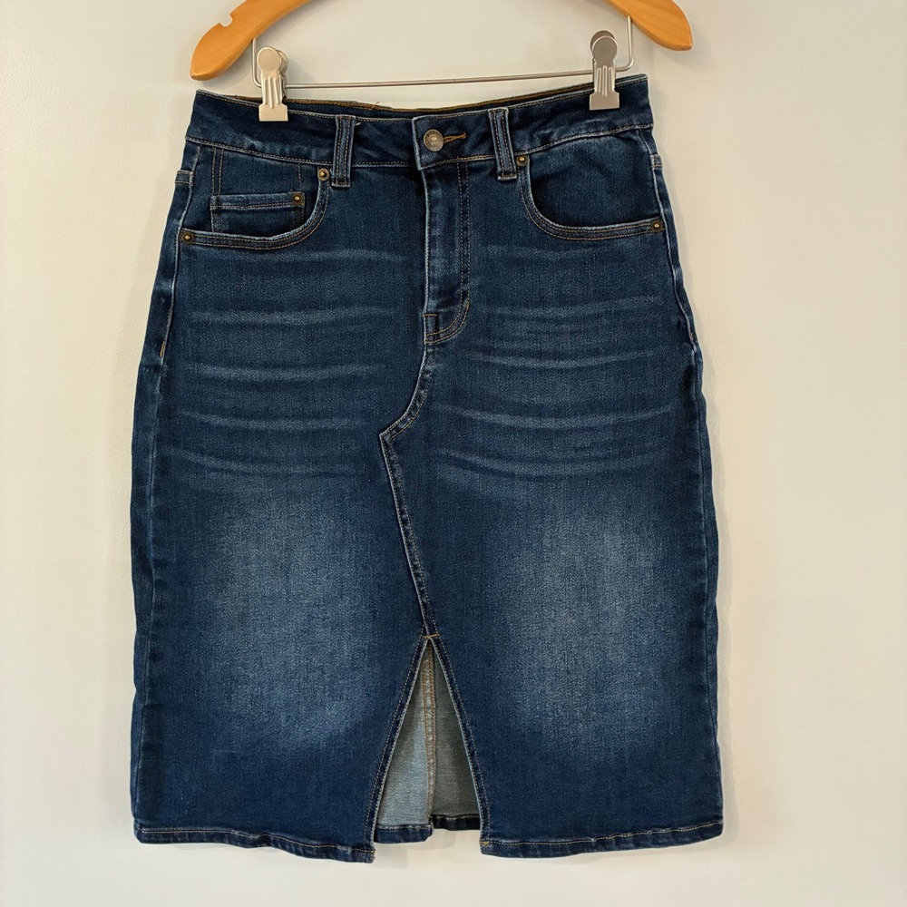 Frye Denim Skirt 26 Pencil Front Slit High Rise Western Americana Indie Boho